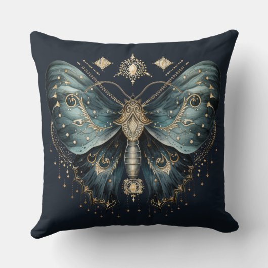 Celestial Blue Moth Witchmas Throw Pillow クッション (裏面)