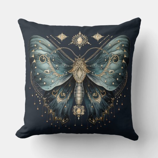 Celestial Blue Moth Witchmas Throw Pillow クッション (正面)