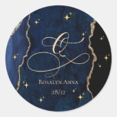  Celestial Blue Quinceanera Midnight Stars Moon  ラウンドシール (正面)