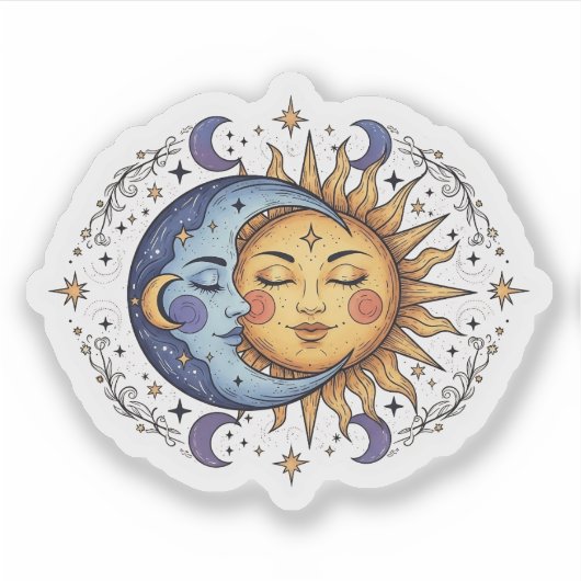 Celestial Boho Sun and Moon Spiritual Sticker シール (正面)