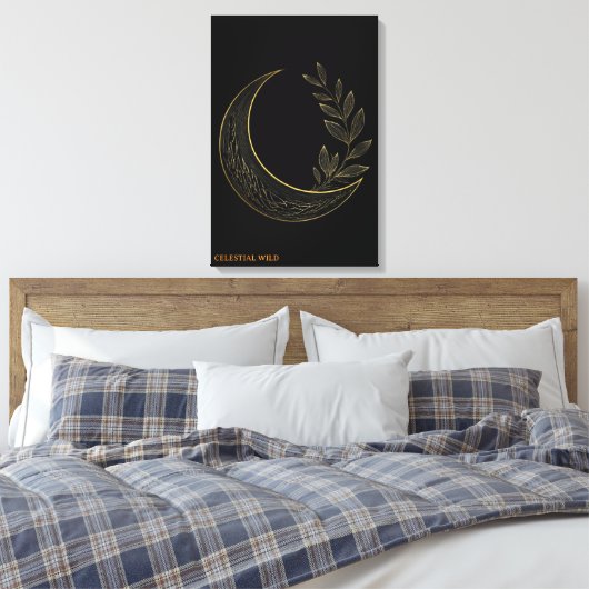 Celestial Botanical Crescent Gold Canvas Wall Art キャンバスプリント (インサイチュ (寝室))