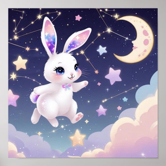 Celestial Bunny Poster – Kawaii Pastel Rabbit ポスター (正面)
