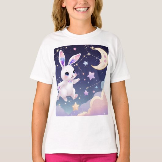 Celestial Bunny T-Shirt – Kawaii Pastel Star Hoppe Tシャツ (正面)