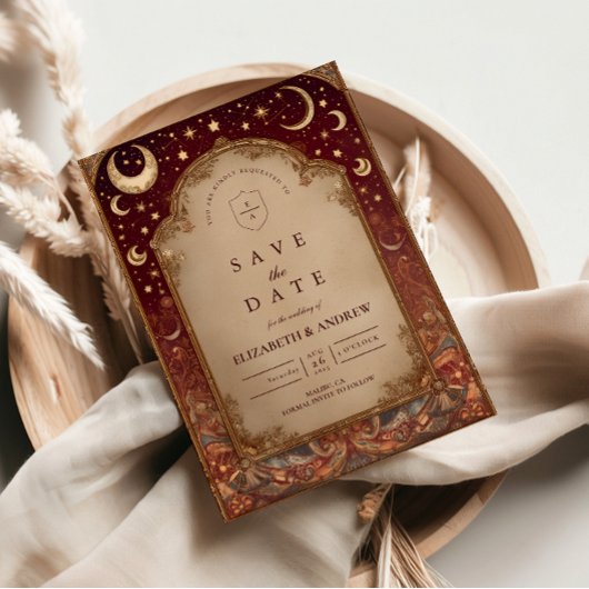 Celestial Burgundy Baroque Wedding セーブザデート