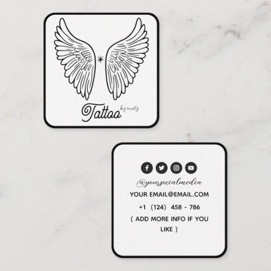Celestial Butterfly Tattoo Salon Black and white スクエア名刺 (正面/裏面)