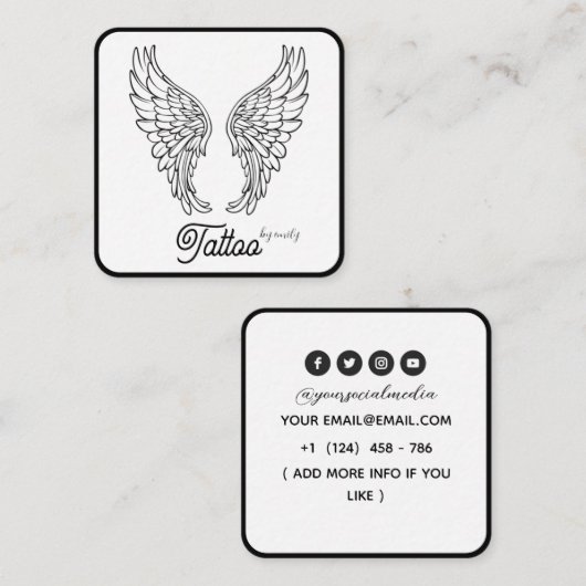 Celestial Butterfly Tattoo Salon Black and white スクエア名刺 (正面/裏面)