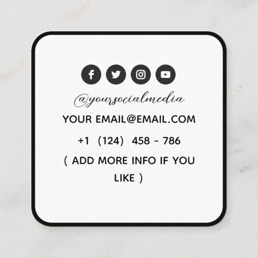 Celestial Butterfly Tattoo Salon Black and white スクエア名刺 (裏面)