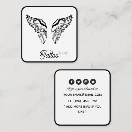 Celestial Butterfly Tattoo Salon Black and white スクエア名刺 (正面/裏面)