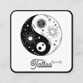Celestial Butterfly Tattoo Salon Black and white スクエア名刺 (正面)
