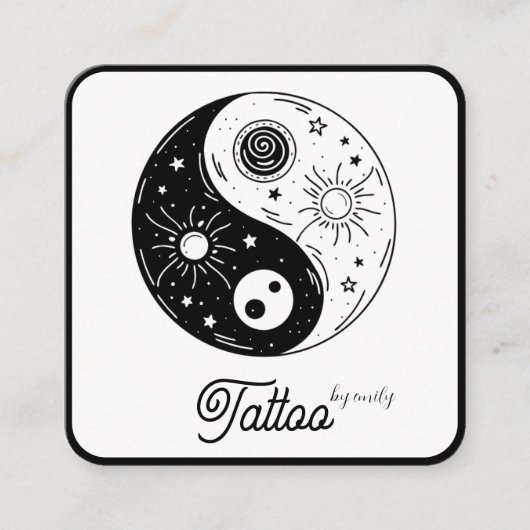 Celestial Butterfly Tattoo Salon Black and white スクエア名刺 (正面)