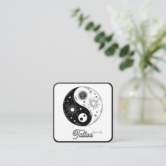 Celestial Butterfly Tattoo Salon Black and white スクエア名刺 (スタンド正面)