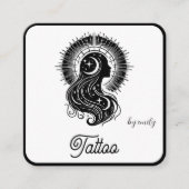 Celestial Butterfly Tattoo Salon Black and white スクエア名刺 (正面)