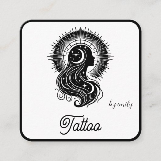 Celestial Butterfly Tattoo Salon Black and white スクエア名刺 (正面)