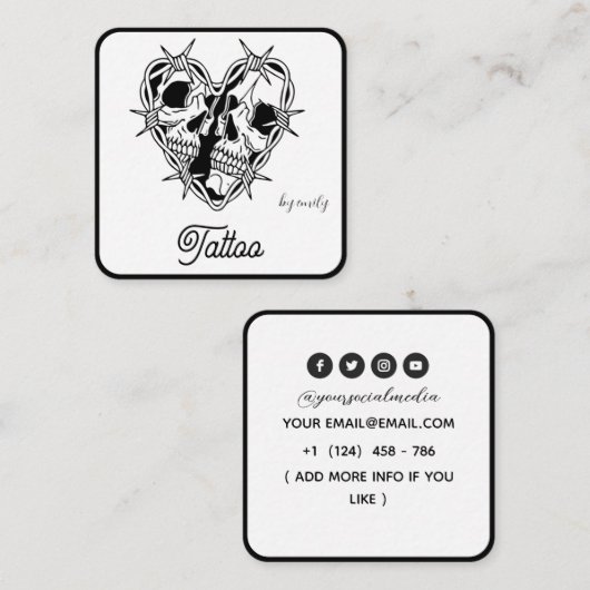 Celestial Butterfly Tattoo Salon Black and white スクエア名刺 (正面/裏面)