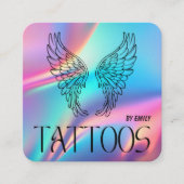 Celestial Butterfly Tattoo Salon Holographic スクエア名刺 (正面)