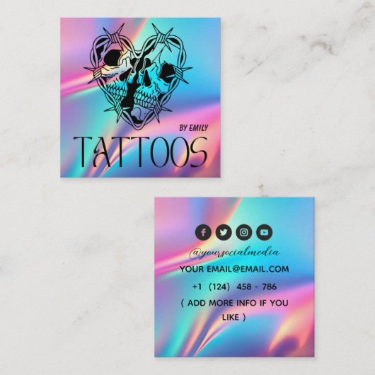 Celestial Butterfly Tattoo Salon Holographic スクエア名刺 (正面/裏面)
