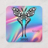 Celestial Butterfly Tattoo Salon Holographic スクエア名刺 (正面)