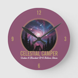 Celestial Camper Galaxy Night Scene ラウンド壁時計
