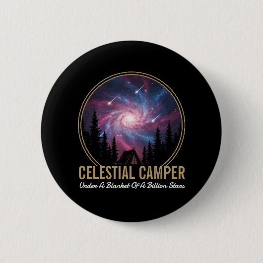 Celestial Camper Galaxy Night Scene 缶バッジ (正面)