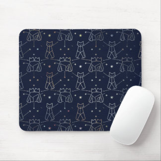Celestial Cat Constellation Navy Blue Mouse Pad マウスパッド