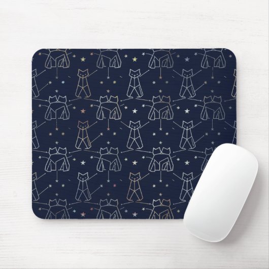 Celestial Cat Constellation Navy Blue Mouse Pad マウスパッド (マウス)