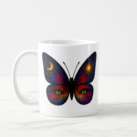 Celestial Cat-Eye Butterfly Colorful Sun Moon Boho コーヒーマグカップ (左)