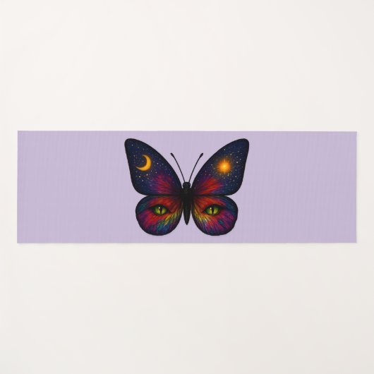 Celestial Cat-Eye Butterfly Lavender Sun Moon Boho ヨガマット (正面(横))