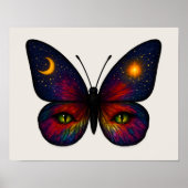 Celestial Cat-Eye Butterfly Sun Moon Star Boho Art ポスター (正面)