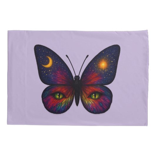Celestial Cat-Eye Butterfly Sun Moon Star Boho Art 枕カバー (裏面)