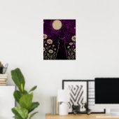 Celestial Cat Floral Purple ポスター (ホームオフィス)