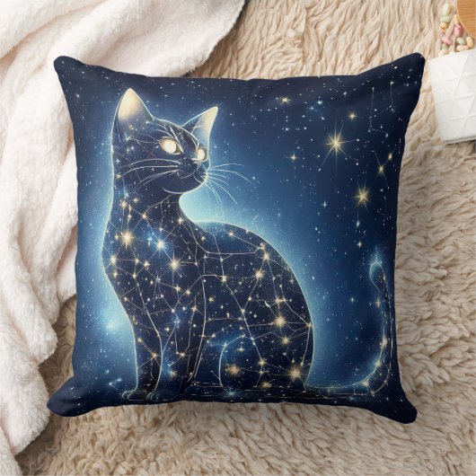 Celestial Cat Throw Pillow – Starry Night クッション (ブランケット)