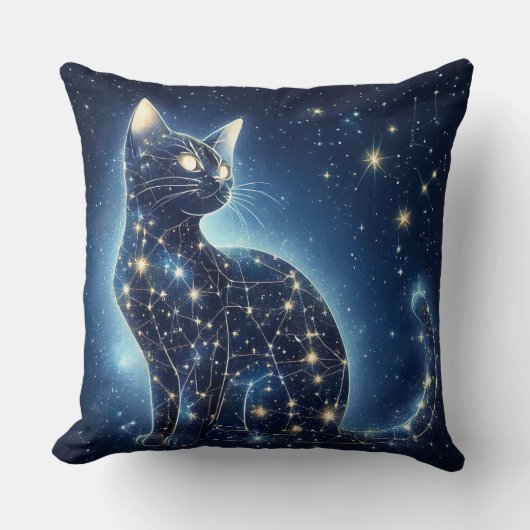 Celestial Cat Throw Pillow – Starry Night クッション (正面)