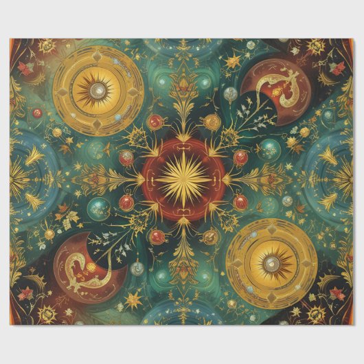 Celestial Christmas Gold Starburst Wrapping Paper ラッピングペーパー (フラット)