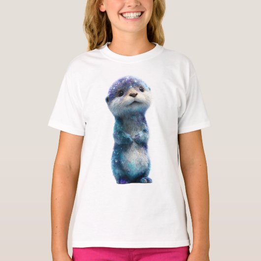 Celestial Cosmic Galaxy Otter Kids Tシャツ (正面)
