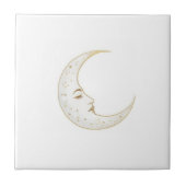 Celestial Crescent Moon Face Gold Silver White タイル (正面)