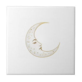 Celestial Crescent Moon Face Gold Silver White タイル