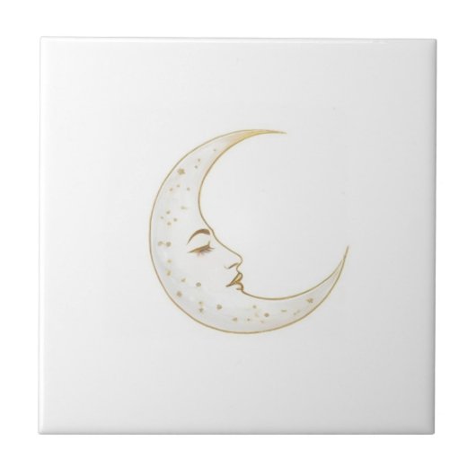 Celestial Crescent Moon Face Gold Silver White タイル (正面)