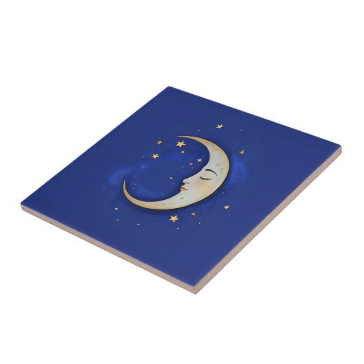 Celestial Crescent Moon with Face Gold Dark Blue タイル (側面)