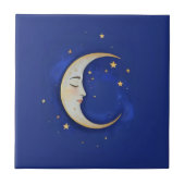 Celestial Crescent Moon with Face Gold Dark Blue タイル (正面)