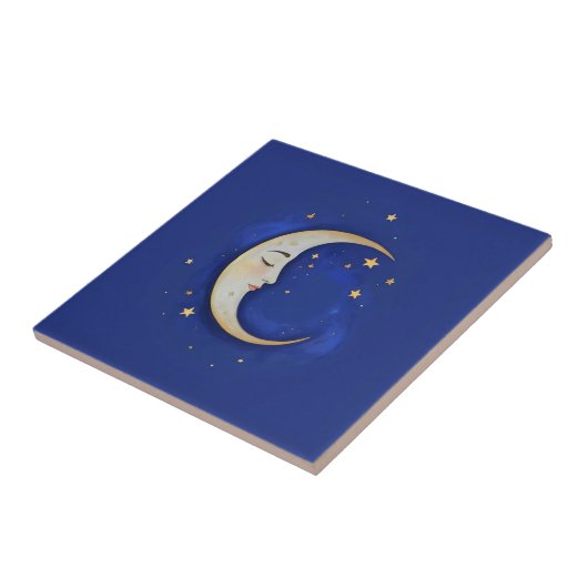 Celestial Crescent Moon with Face Gold Dark Blue タイル (側面)