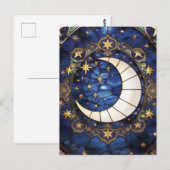 Celestial Crescent Ornate Stained-Glass Moon ポストカード (正面/裏面)