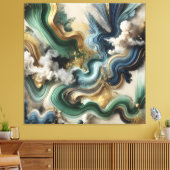 Celestial Currents – Abstract Gold & Emerald Canva キャンバスプリント (インサイチュ (リビング))