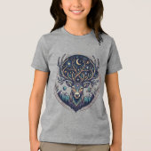 Celestial Deer Mystical Moon & Star Art Stag トライブレンドＴシャツ (正面)