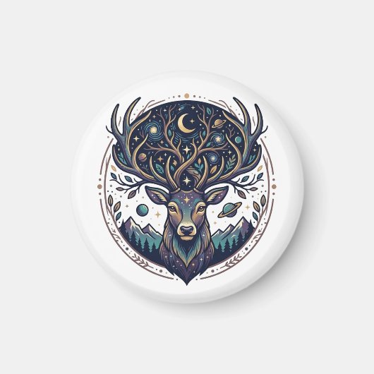 Celestial Deer Mystical Moon & Star Art Stag マグネット (正面)