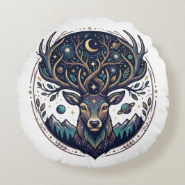 Celestial Deer Mystical Moon & Star Art Stag ラウンドクッション