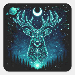 Celestial Deer – Starlit Grace Wildlife Galaxy スクエアシール