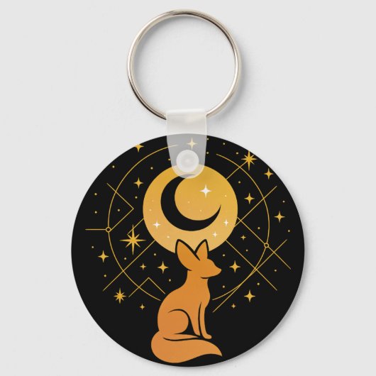 Celestial Desert Fox – Moon and Stars Cosmic  キーホルダー (正面)