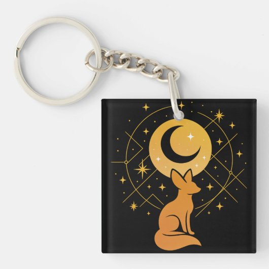 Celestial Desert Fox – Moon and Stars Cosmic  キーホルダー (正面)