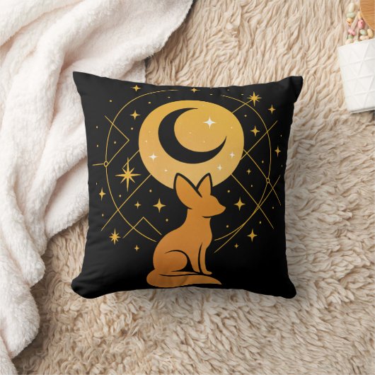 Celestial Desert Fox – Moon and Stars Cosmic クッション (ブランケット)
