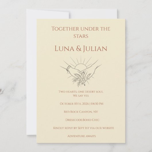 Celestial Desert Wedding Invitation Boho 招待状 (正面)